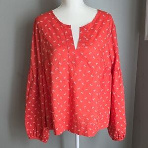 Tommy Hilfiger Coral Blouse with Flowers Size XL 100% Cotton